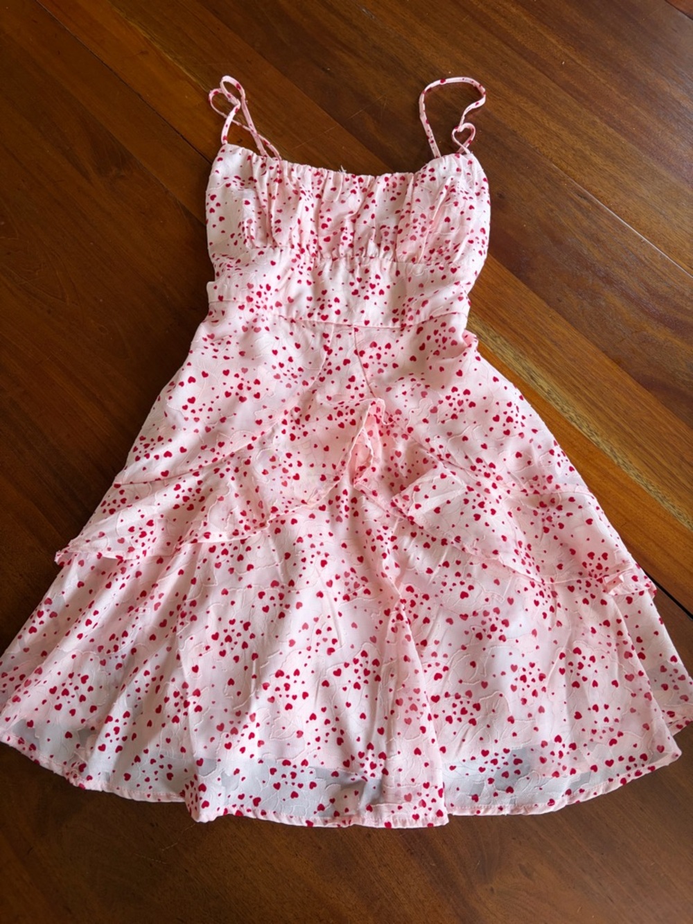 Francesca's Pink dress with Red Heart Print